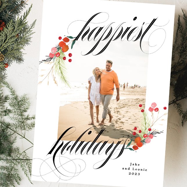 Elegant Botanicals Merriest jul ett foto Julkort (Skapare uppladdad)