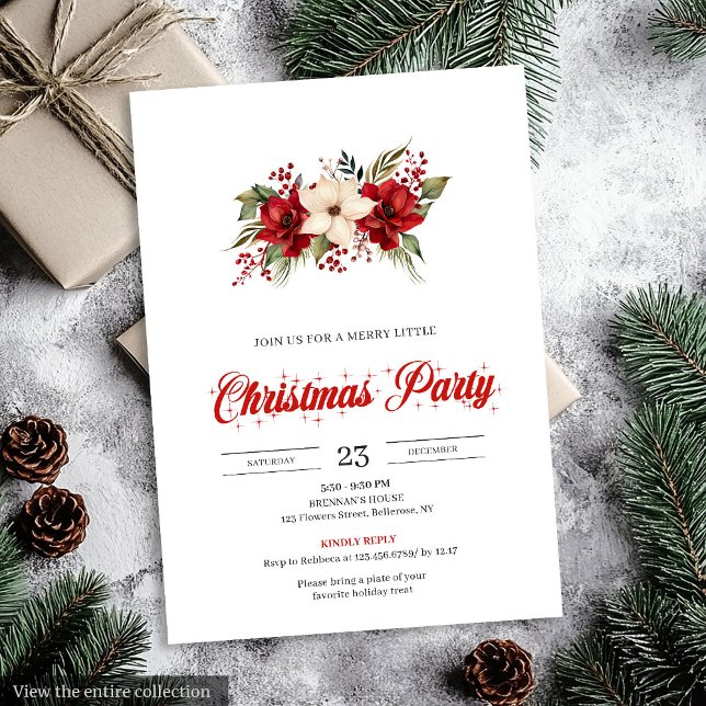 Elegant botanisk akvarell jul jul  inbjudningar (Elegant Botanical Watercolor Holiday Christmas Invitation)