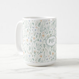 Elegant botanisk akvarellblommig monogramnamn kaffemugg