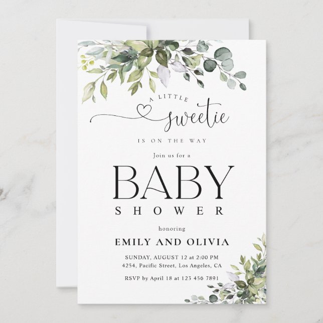 Elegant botanisk baby shower-inbjudan inbjudningar (Framsida)
