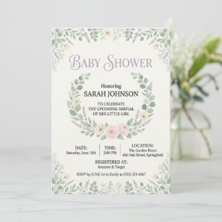 Elegant Botanisk Baby Shower-inbjudan | Mjuk Fl Inbjudningar