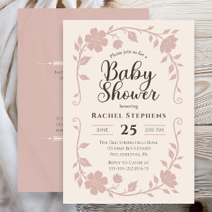 Elegant Botanisk Baby Shower Rosa Inbjudan