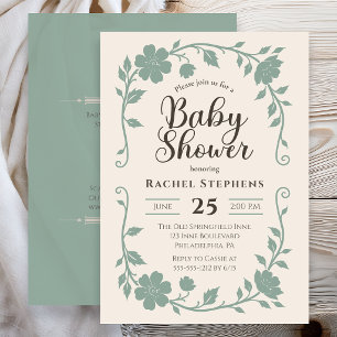 Elegant botanisk babyshower neutral salvia inbjudningar