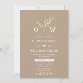 Elegant Botanisk Blek Taupe Monogram Bröllop Inbjudningar