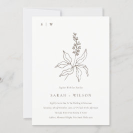 Elegant Botanisk Blommigt Sketch Monogram Bröllop Inbjudningar