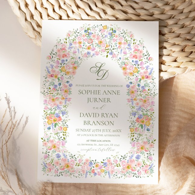 Elegant botanisk blomsterbåge trädgård bröllop inbjudningar (Elegant Botanical Floral Arch Garden Wedding Invitation)
