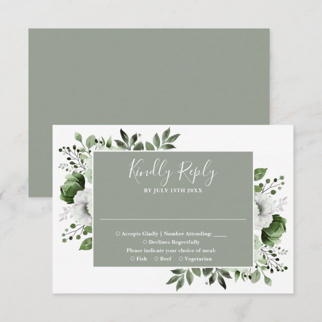 Elegant botanisk blomsterbröllop i Sage Green OSA Kort (Fram/baksida)