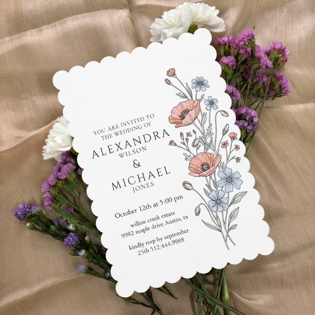 Elegant botanisk blomsterbröllopsinbjudan inbjudningar (Classic elegant botanical floral wedding design)