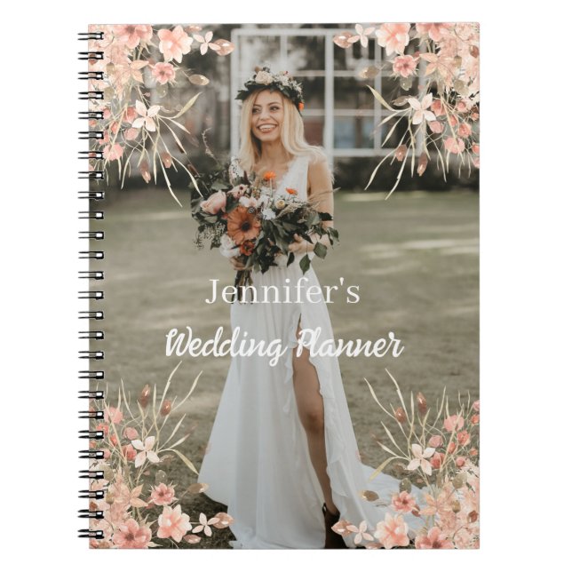 elegant botanisk boho-fotobröllopsplanerare anteckningsbok (Framsidan)
