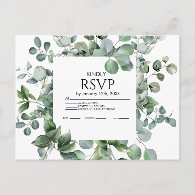 Elegant Botanisk Bröllops-RSVP-Kort Inbjudan Vykort (Framsida)