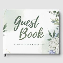 Elegant botanisk bröllopsgästbok – Grönt vatten Gästböcker