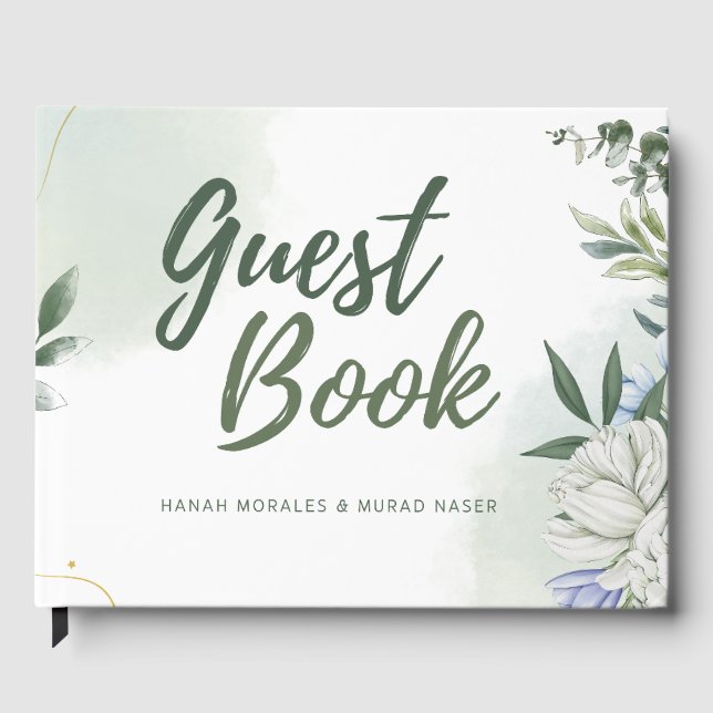 Elegant botanisk bröllopsgästbok – Grönt vatten Gästböcker (Framsida)