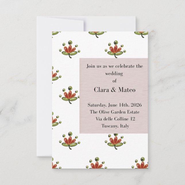 Elegant Botanisk Bröllopsinbjudan Neutral Flora OSA Kort (Framsida)