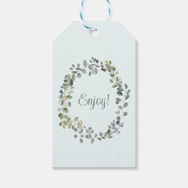 Elegant Botanisk Chic Eucalyptus Greenery Budget Presentetikett (Framsidan)