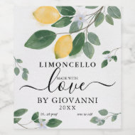 Elegant Botanisk Citron Tillverkad med Kärlek Limo Vinflaska Etikett