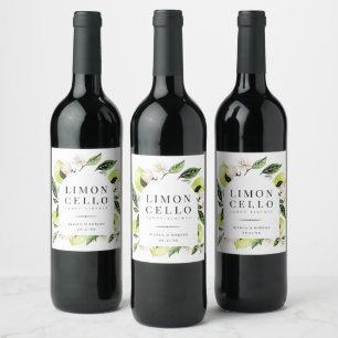 Elegant botanisk citroner ram Limoncello vinlabb Vinflaska Etikett