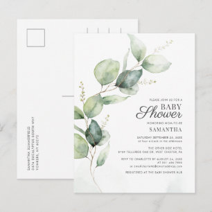 Elegant botanisk eukalyptus solros baby shower inbjudan vykort
