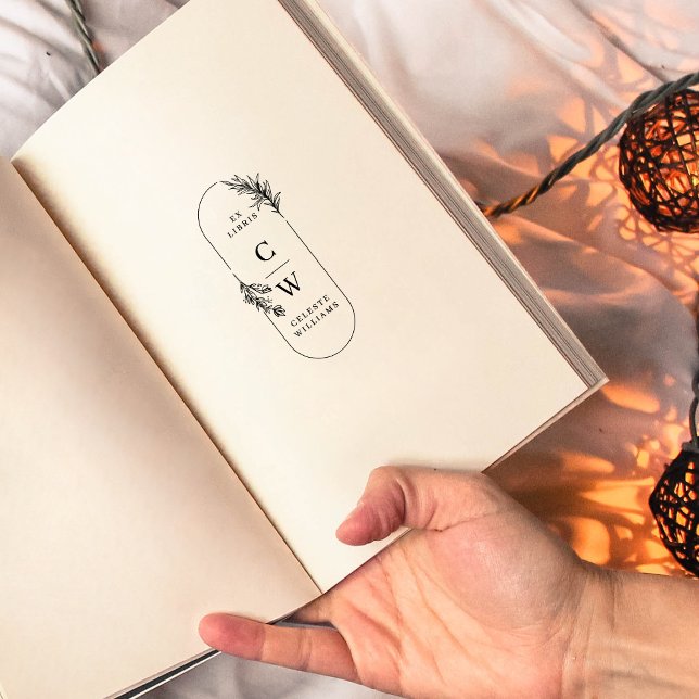Elegant botanisk ex libris-initialbokstav namn stämpel (Skapare uppladdad)