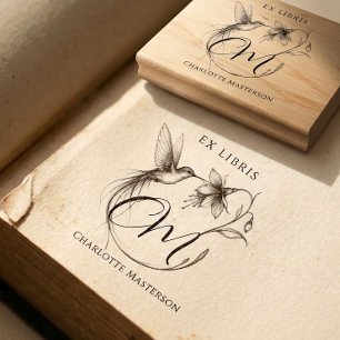 Elegant botanisk ex libris kolibri namn stämpel