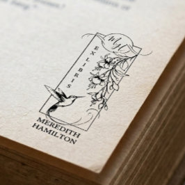 Elegant botanisk ex libris kolibri stämpel