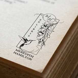 Elegant botanisk ex libris kolibri stämpel