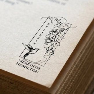 Elegant botanisk ex libris kolibri stämpel