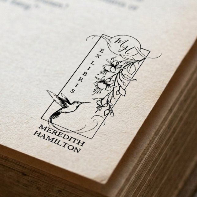 Elegant botanisk ex libris kolibri  stämpel (Skapare uppladdad)