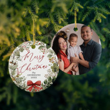 Elegant Botanisk Familjefoto Ornament