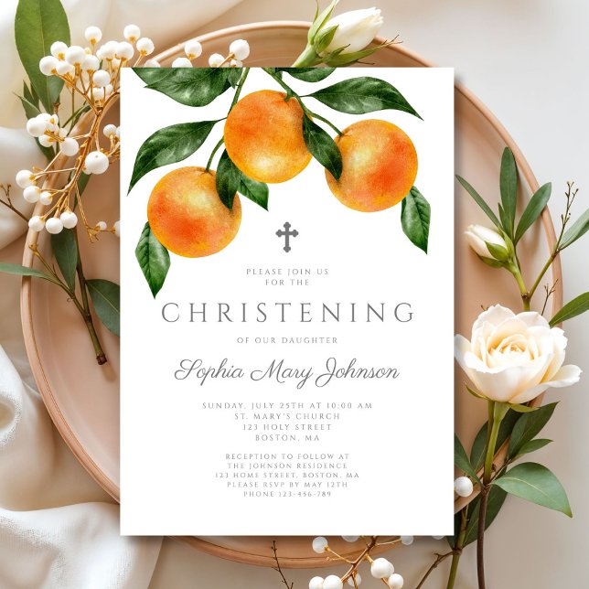 Elegant botanisk flickdop inbjudningar (Elegant Botanical Girl Christening Invitation)