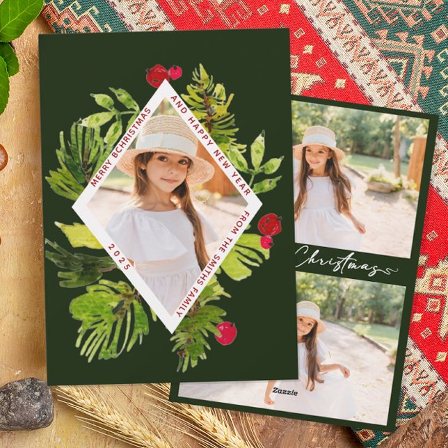 Elegant botanisk foto med grönska julkort (Skapare uppladdad)