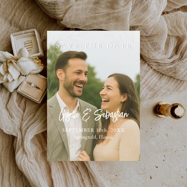 Elegant botanisk foto romantisk skrift spara datumet (Skapare uppladdad)