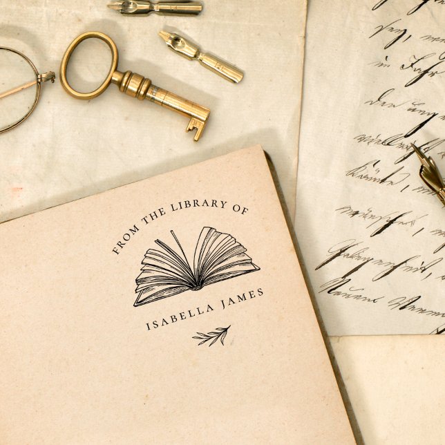 Elegant botanisk från The Library Of anpassat namn Självfärgande Stämpel (Skapare uppladdad)