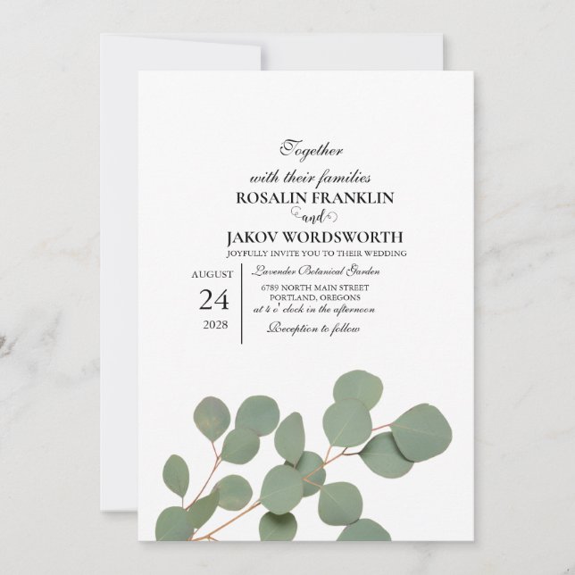 Elegant botanisk grön växtlighet bröllopsinbjudan  inbjudningar (Framsida)