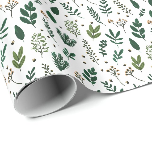 Elegant botanisk grönska & bär presentpapper (Rullad Hörn)