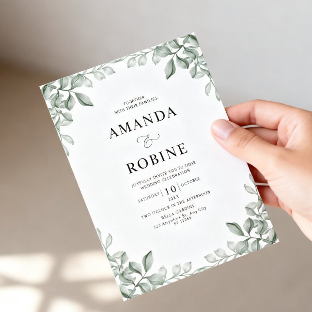 Elegant Botanisk Grönska Bröllop Inbjudningar (Skapare uppladdad)
