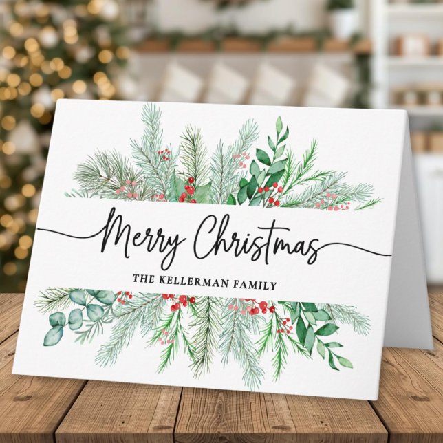 Elegant botanisk grönska God Jul  Helgkort (Elegant Botanical Greenery Merry Christmas Holiday Card )