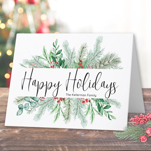 Elegant botanisk grönska jul glad helgkort (Elegant Bontanical Greenery Christmas Happy Holiday Card )