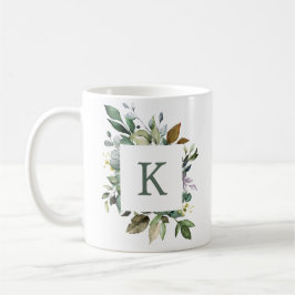 Elegant botanisk grönska ram monogram kaffemugg