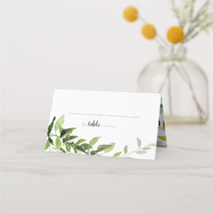 Elegant botanisk grönska vattenfärg bröllop placeringskort