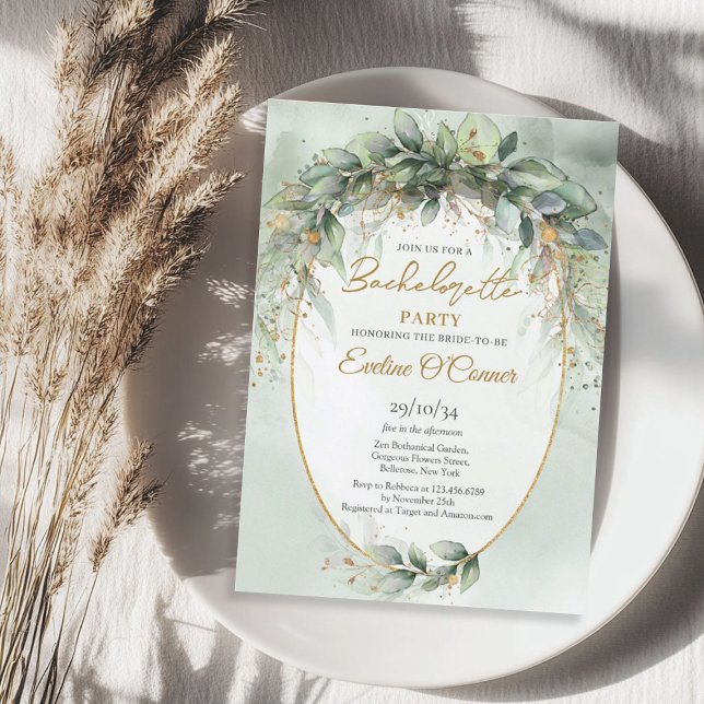 Elegant botanisk grönt eucalyptus bachelorette inbjudningar (Elegant botanical green eucalyptus bachelorette invitation)