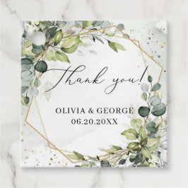 Elegant botanisk grönt eucalyptus guld geometrisk gåvor etiketter