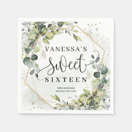 Elegant botanisk grönt eucalyptus guld Sweet 16 Pappersservett