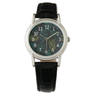 Elegant Botanisk Grönt och Gult Löv Mönster  Armbandsur