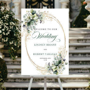 Elegant botanisk guld bröllops välkomstaffisch poster