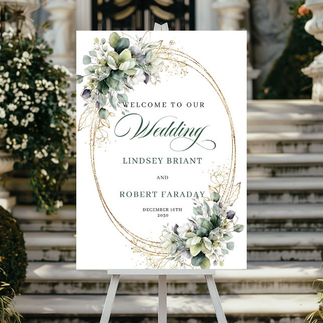 Elegant botanisk guld bröllops välkomstaffisch poster (Elegant Botanical Gold Wedding Welcome Poster)