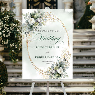 Elegant botanisk guld bröllops välkomstskylt poster