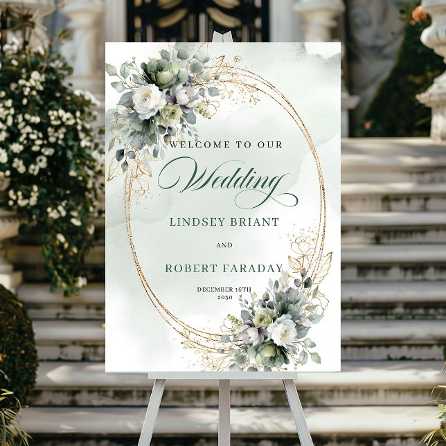 Elegant botanisk guld bröllops välkomstskylt poster (Chic Botanical Gold Wedding Welcome Sign)