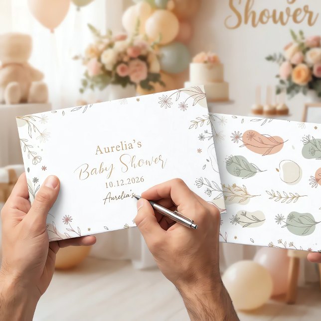 Elegant botanisk guld Salvia & rosablomster Gästböcker (Elegant Botanical Gold Foil Sage & Blush Floral Guest Book)