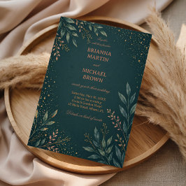 Elegant botanisk guld teal inbjudningar