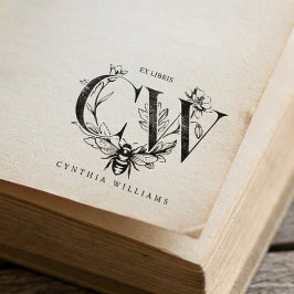 Elegant botanisk honungsbin Ex Libris Stämpel